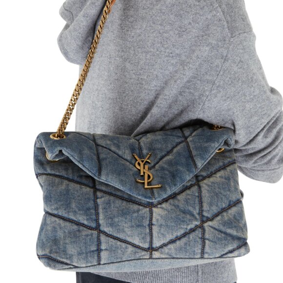 YSL (Yves Saint Laurent) Puffer Medium in Denim and Suede - Picture 3 of 14